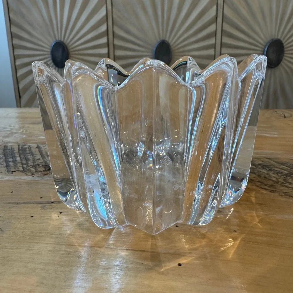 Orrefors Fleur Crystal Bowl Signed Lead Crystal Sweden 4.5